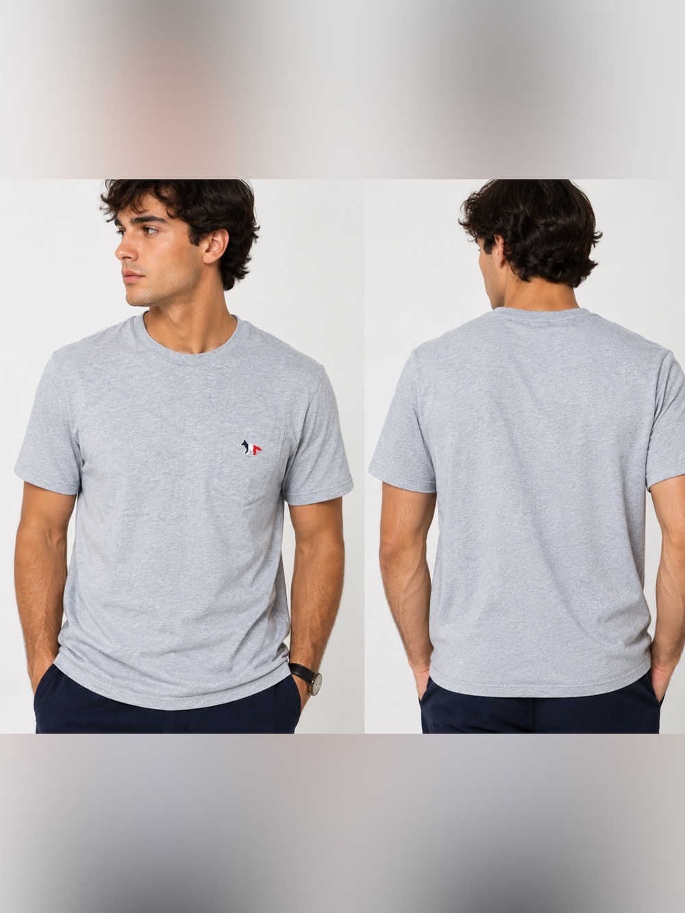 MAISON KITSUNE Light blue Short Sleeve Crewneck Tee with Tricolor Fox Patch